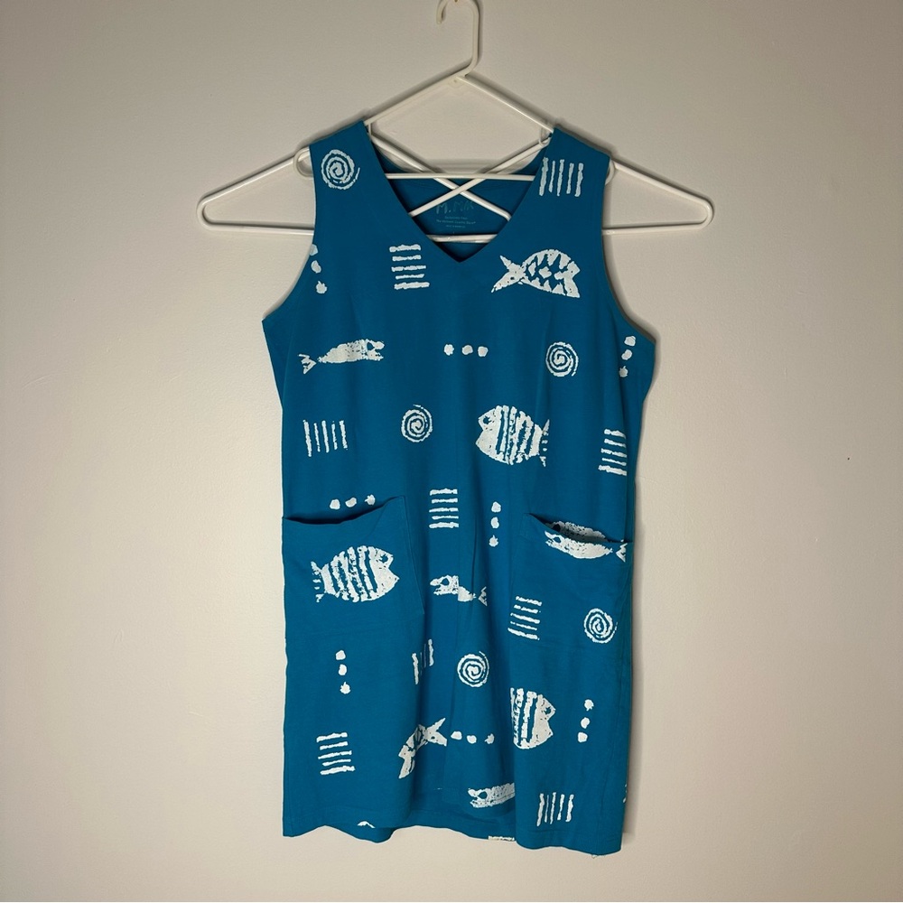 Vintage M. Mac Dress Women's L Blue Beach Print Sleeveless USA